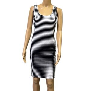 Maternity Motherhood Sleeveless Ribbed Navy White Striped Dress Womens Medium